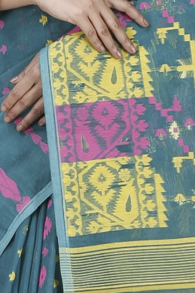 Green Blended Cotton Jaya Jamdani Saree (1106)